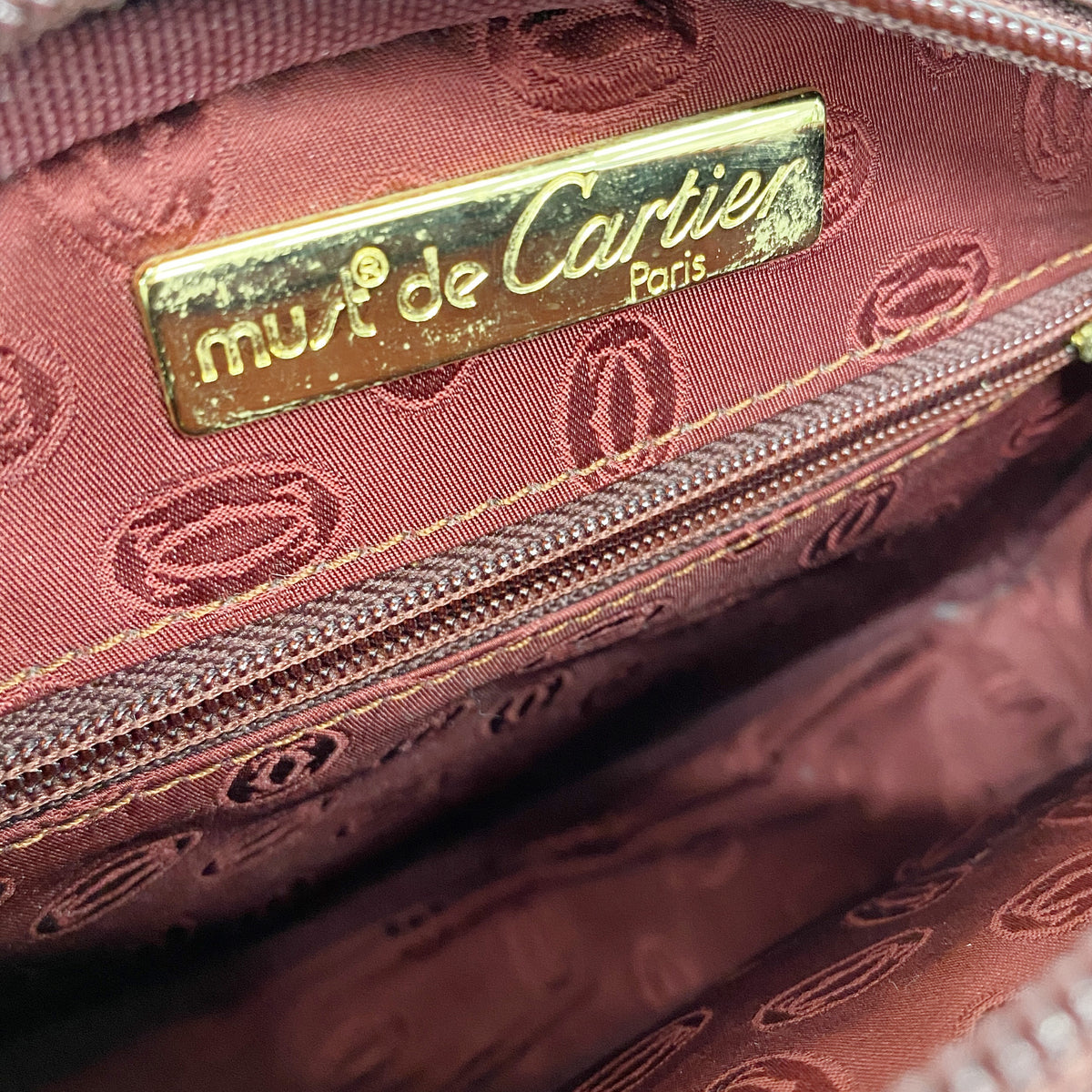 【6hd4070】カルティエ ショルダーバッグ マスト レザー ボルドー ゴールド金具【中古】レディース
