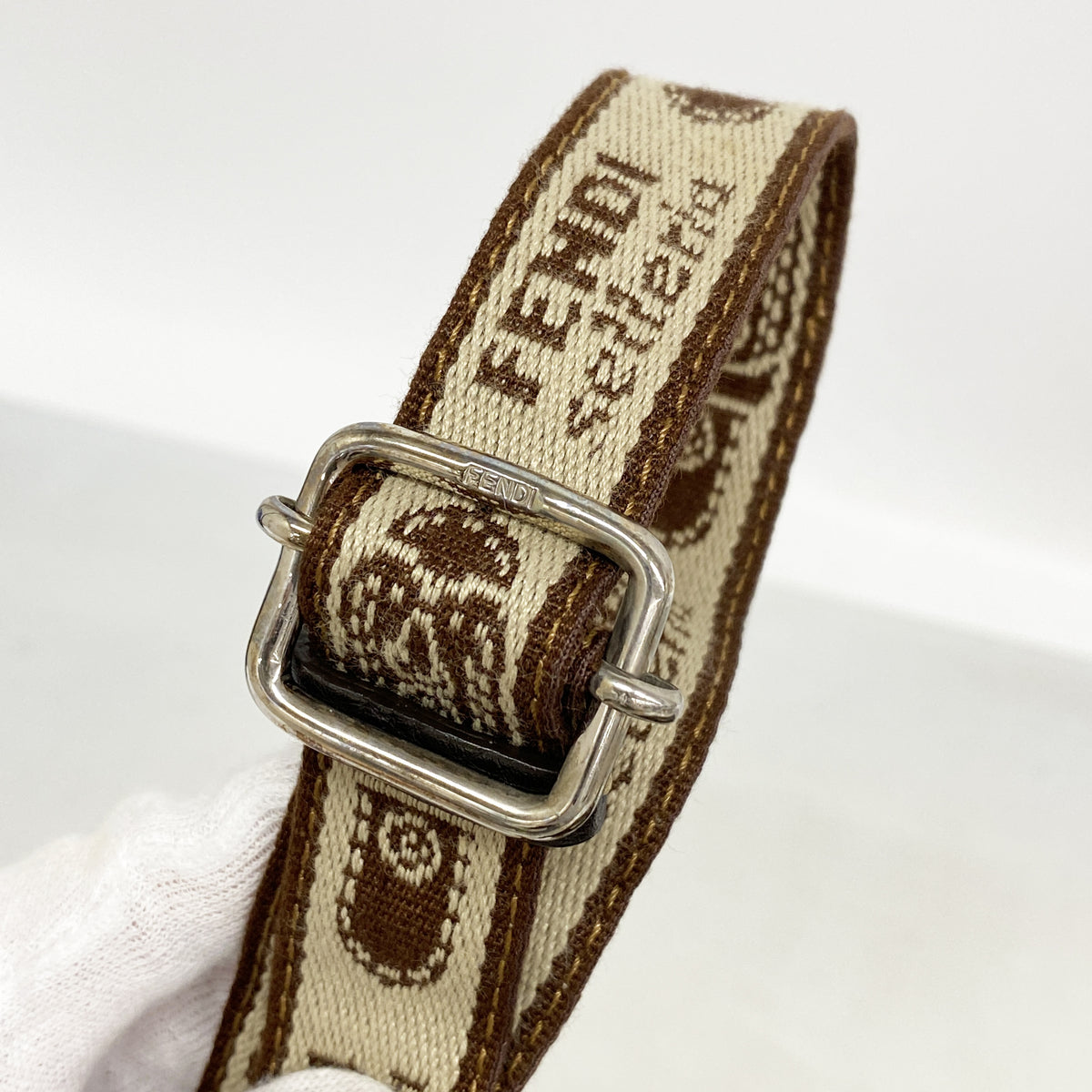 【6hd4082】フェンディ ショルダーバッグ ズッカ セレリア ナイロンキャンバス レザー ブラウン シルバー金具【中古】レディース