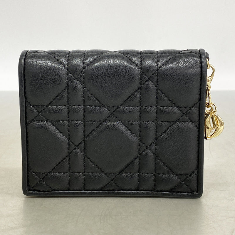 【6hd4088】クリスチャンディオール 財布 カナージュ レザー ブラック シャンパンゴールド金具【中古】レディース