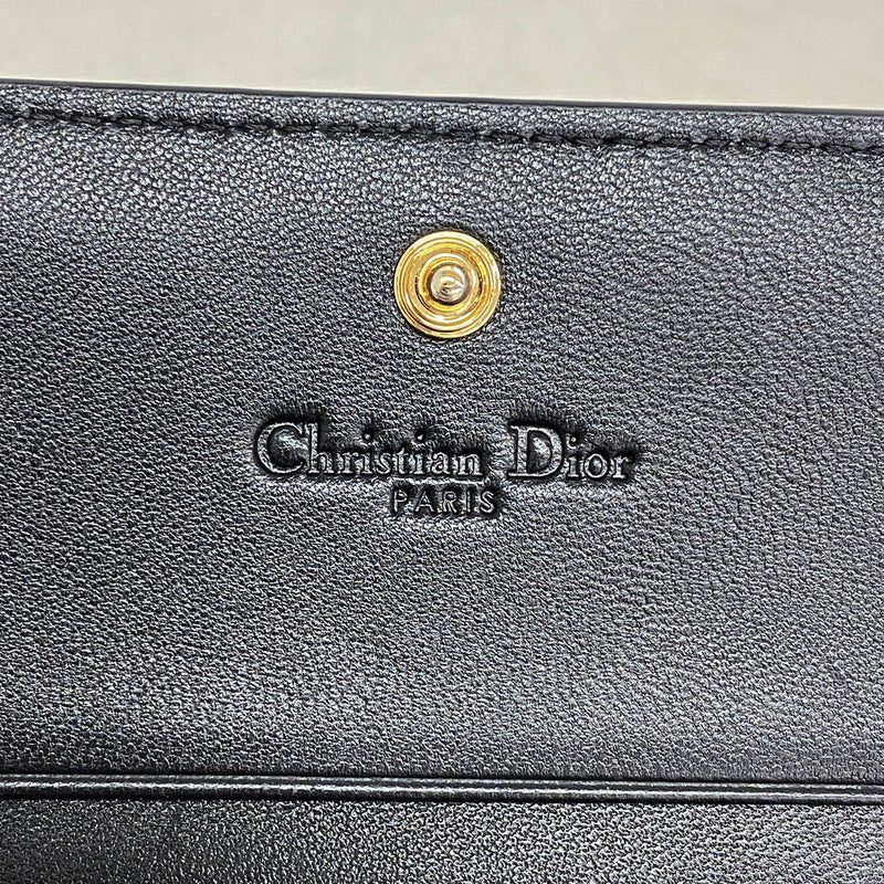 【6hd4088】クリスチャンディオール 財布 カナージュ レザー ブラック シャンパンゴールド金具【中古】レディース