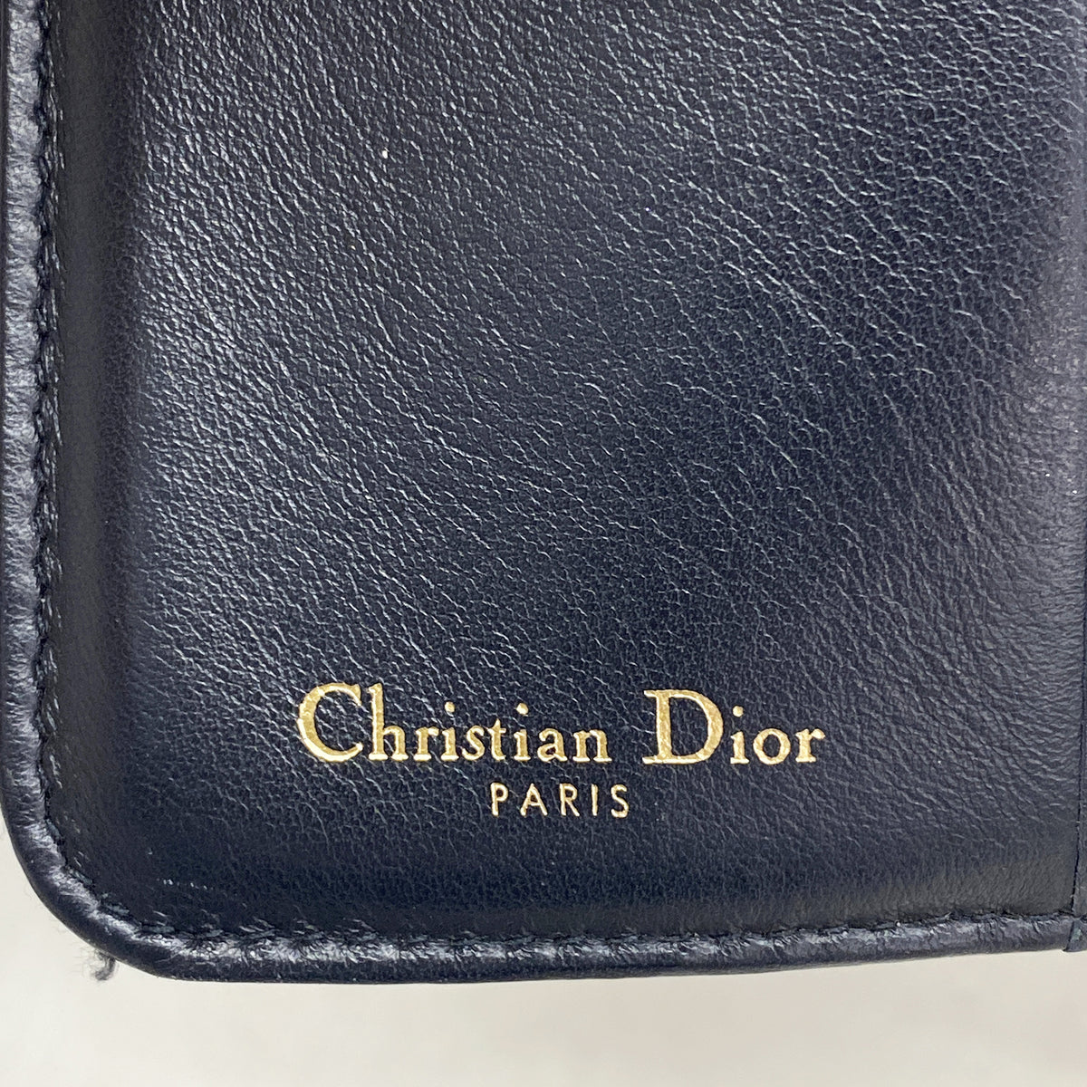 【6hd4089】クリスチャンディオール 三つ折り財布 オブリーク サドル キャンバス ネイビー ゴールド金具【中古】レディース