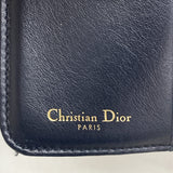 【6hd4089】クリスチャンディオール 三つ折り財布 オブリーク サドル キャンバス ネイビー ゴールド金具【中古】レディース