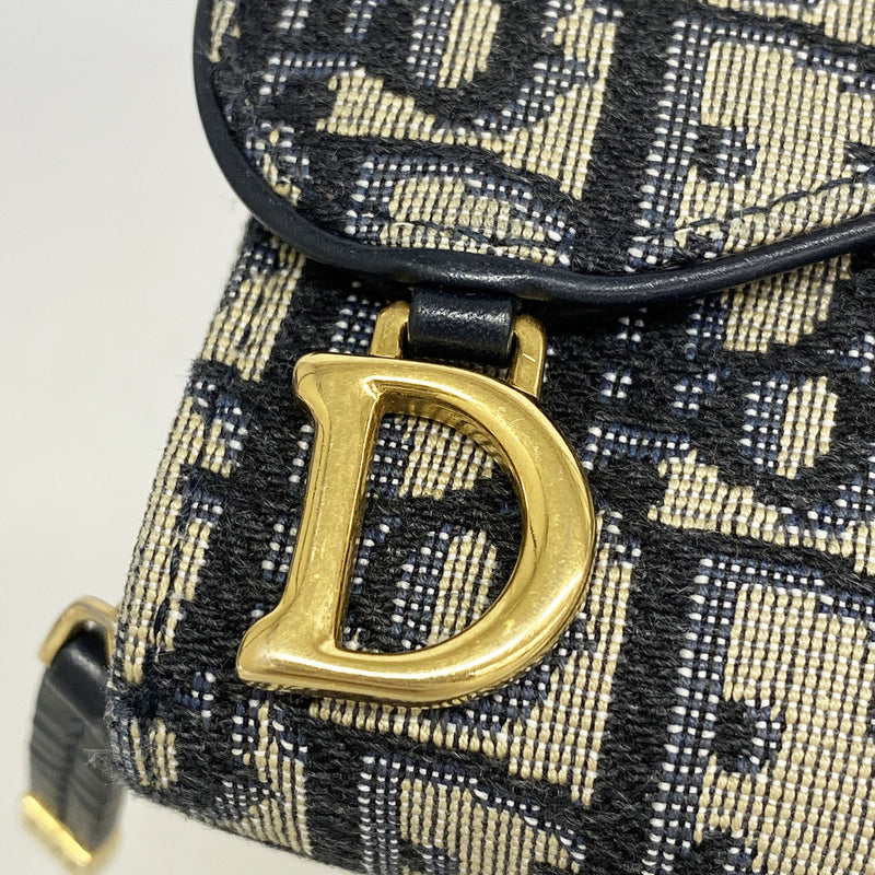 【6hd4089】クリスチャンディオール 三つ折り財布 オブリーク サドル キャンバス ネイビー ゴールド金具【中古】レディース