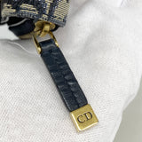 【6hd4089】クリスチャンディオール 三つ折り財布 オブリーク サドル キャンバス ネイビー ゴールド金具【中古】レディース