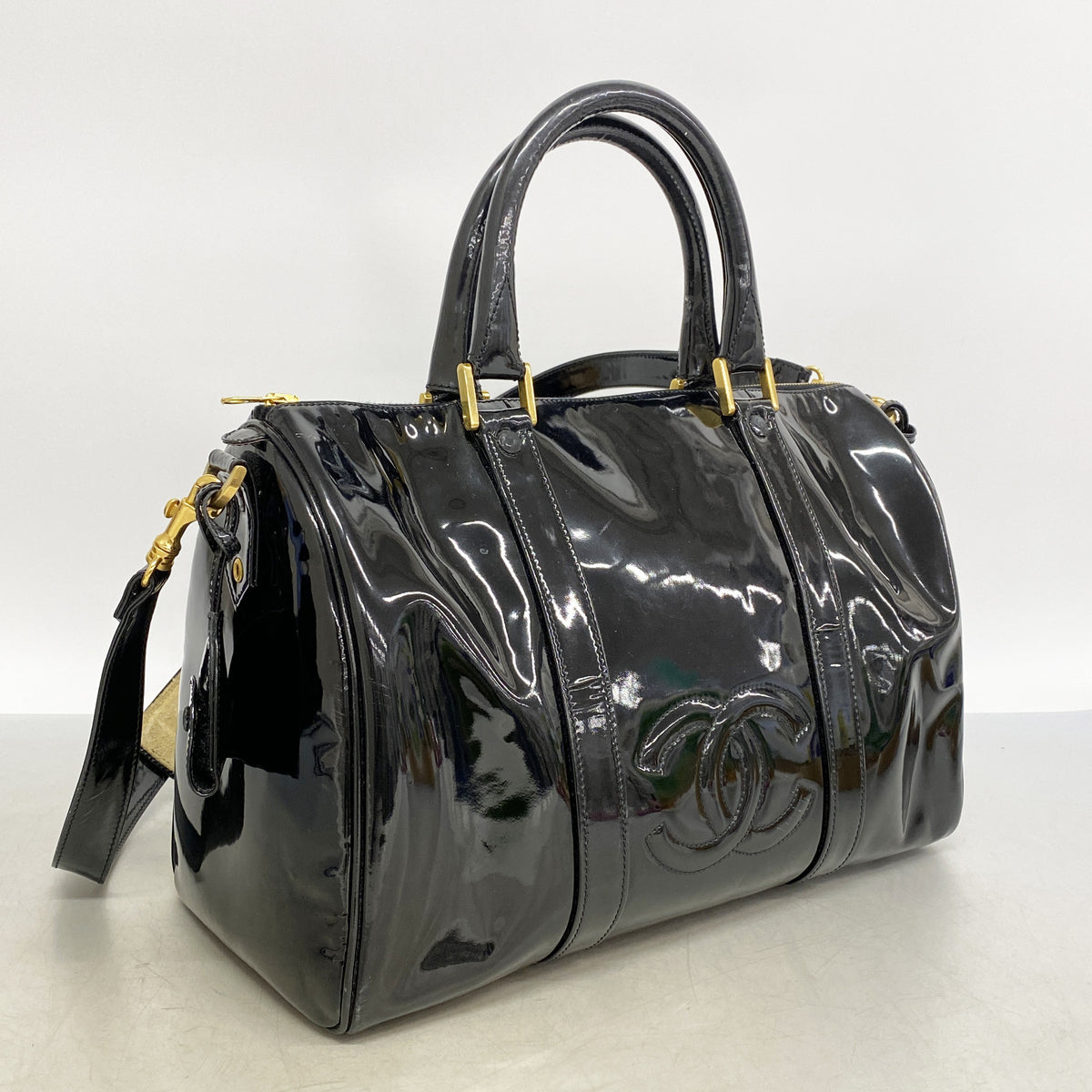 【6hd4101-k】シャネル ハンドバッグ パテントレザー ブラック ゴールド金具 2wayバッグ【中古】レディース