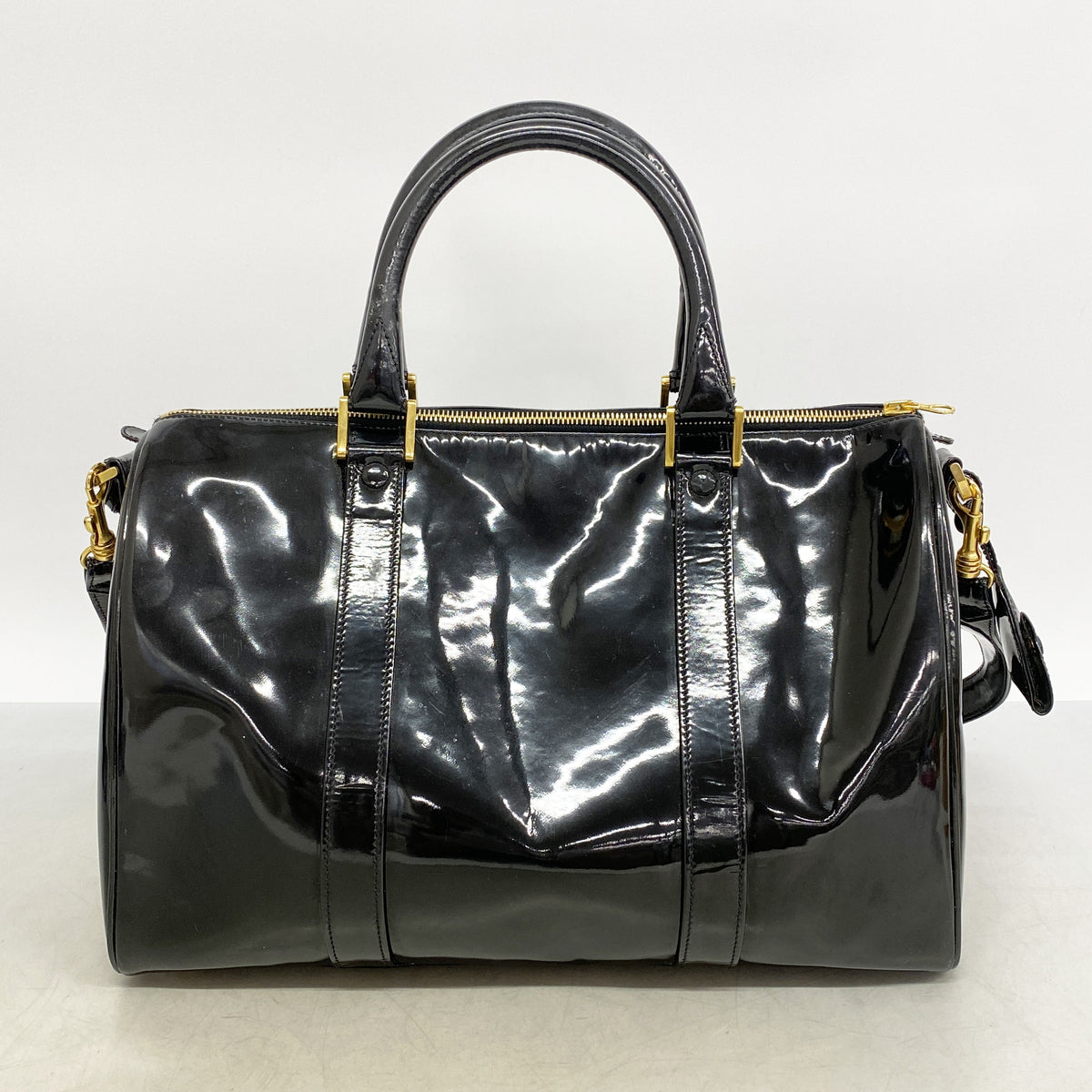 【6hd4101-k】シャネル ハンドバッグ パテントレザー ブラック ゴールド金具 2wayバッグ【中古】レディース