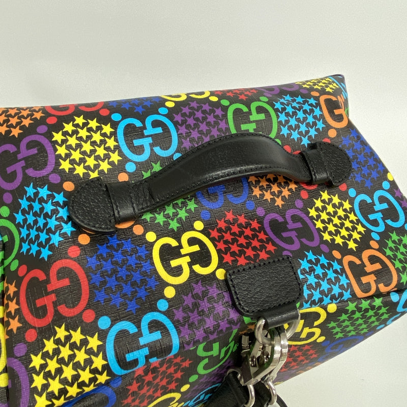 【6hd4110-k】グッチ ボストンバッグ GGサイケデリック 602619 PVC ブラック マルチカラー シルバー金具【中古】メンズ レディース ユニセックス