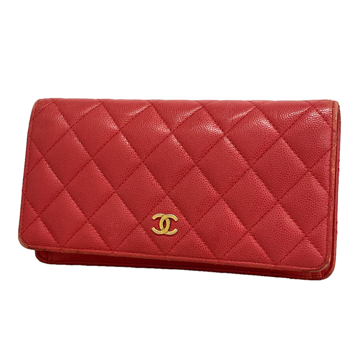 【6hd4125-k】シャネル 長財布 マトラッセ キャビアスキン ピンク ゴールド金具【中古】レディース