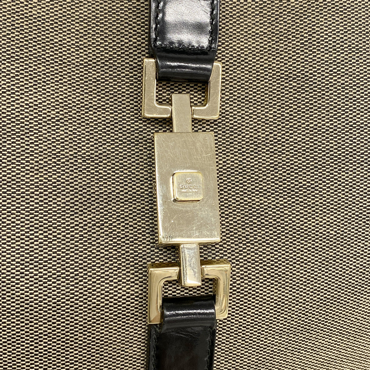 【6hd4131-k】グッチ ショルダーバッグ ジャッキー 001 3306 キャンバス ブラウン ブラック ゴールド金具【中古】レディース