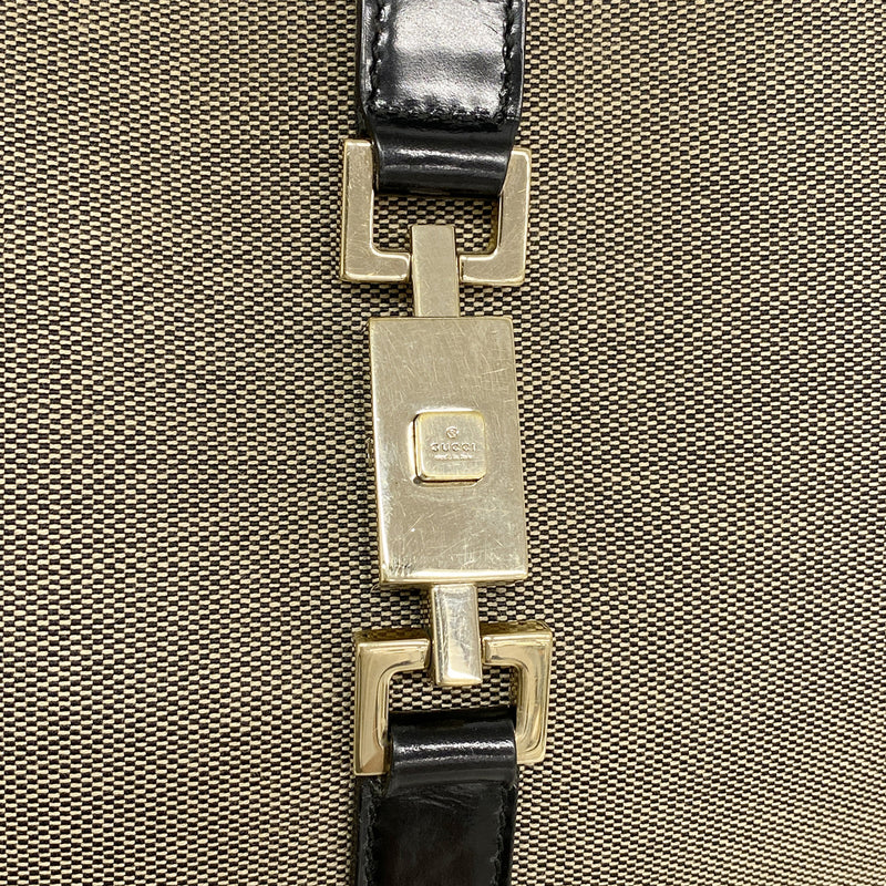 【6hd4131-k】グッチ ショルダーバッグ ジャッキー 001 3306 キャンバス ブラウン ブラック ゴールド金具【中古】レディース