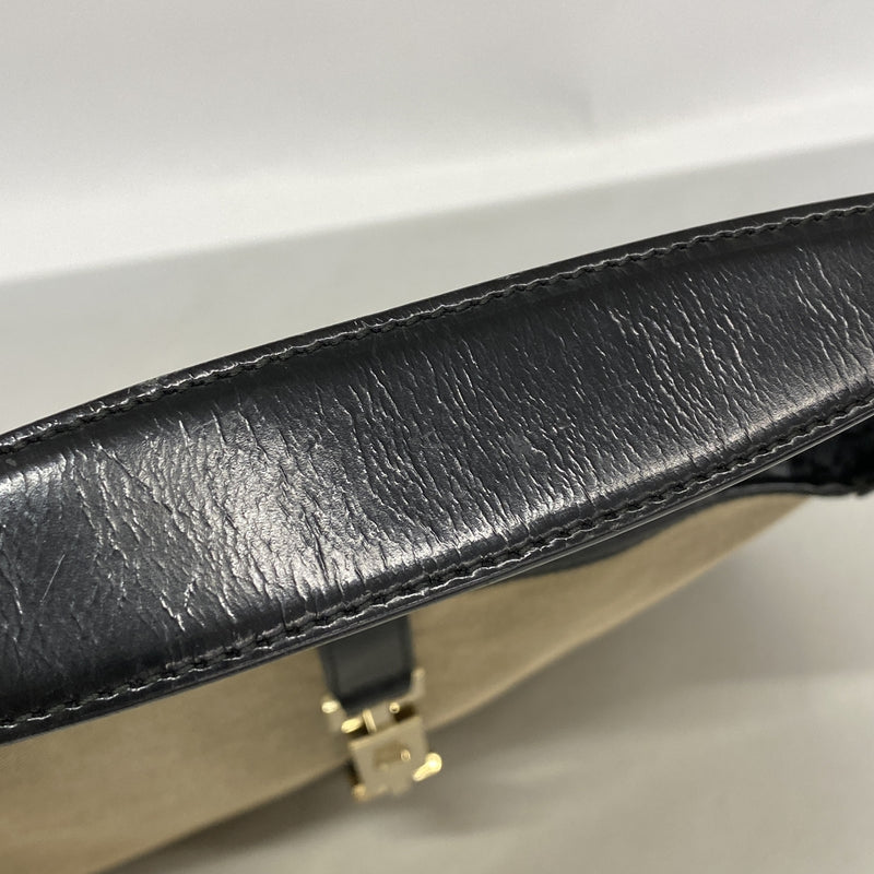 【6hd4131-k】グッチ ショルダーバッグ ジャッキー 001 3306 キャンバス ブラウン ブラック ゴールド金具【中古】レディース