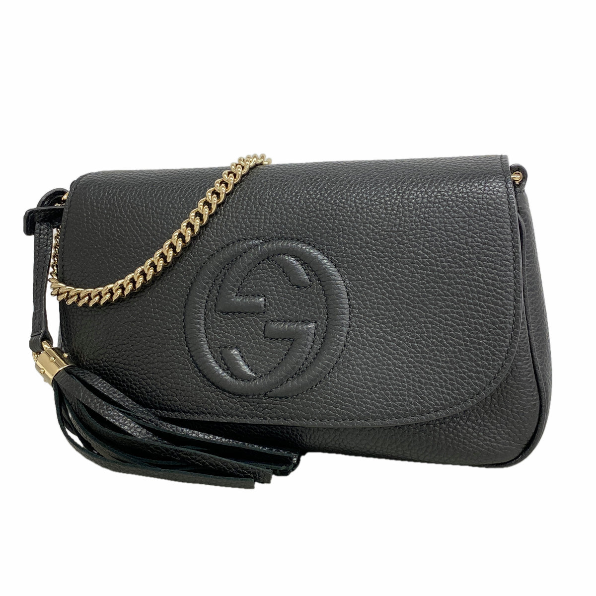 【6hd4133-k】グッチ ショルダーバッグ ソーホー 536224 レザー ブラック シャンパンゴールド金具【中古】レディース