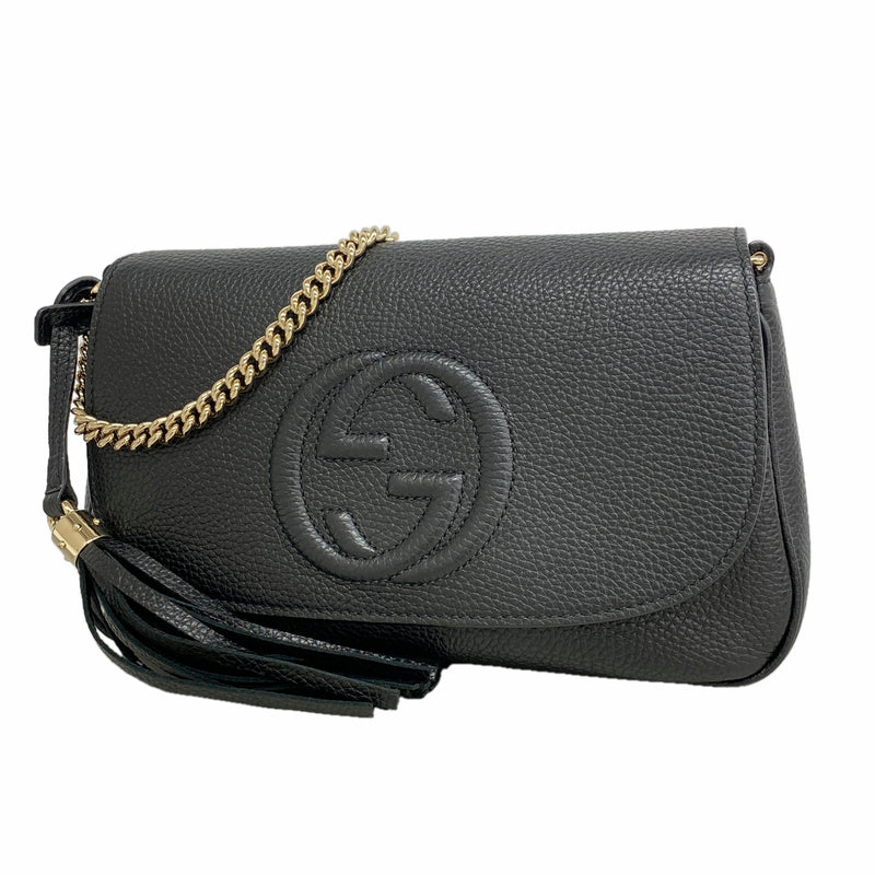 【6hd4133-k】グッチ ショルダーバッグ ソーホー 536224 レザー ブラック シャンパンゴールド金具【中古】レディース