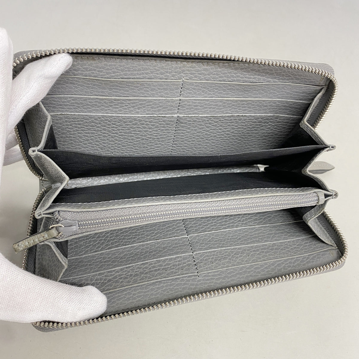 【6hd4134-k】グッチ 長財布 GGマーモント 456117 レザー グレー シルバー金具【中古】レディース