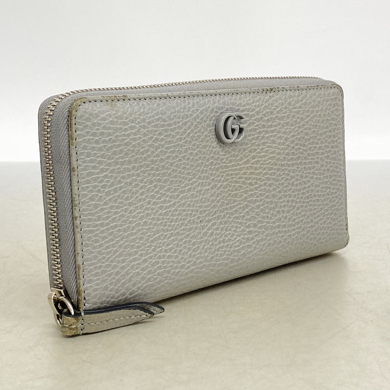 【6hd4134-k】グッチ 長財布 GGマーモント 456117 レザー グレー シルバー金具【中古】レディース