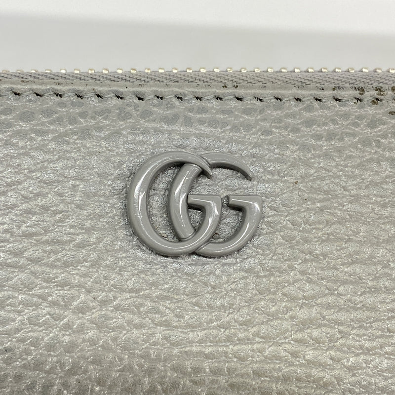 【6hd4134-k】グッチ 長財布 GGマーモント 456117 レザー グレー シルバー金具【中古】レディース