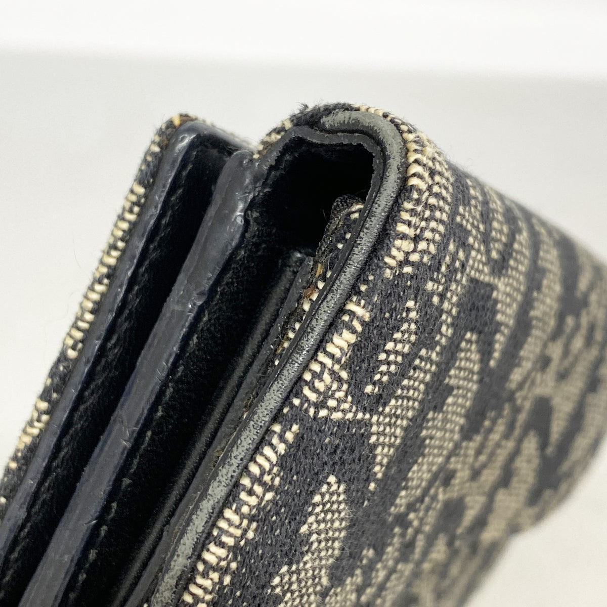 【6hd4187】クリスチャンディオール 三つ折り財布 サドル キャンバス ブラック ベージュ シルバー金具【中古】レディース