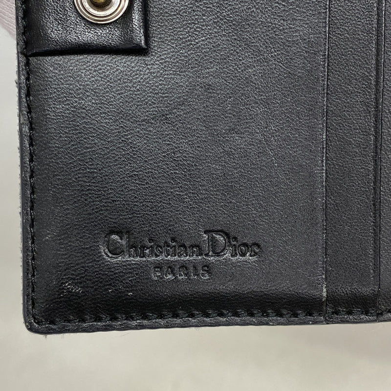【6hd4187】クリスチャンディオール 三つ折り財布 サドル キャンバス ブラック ベージュ シルバー金具【中古】レディース