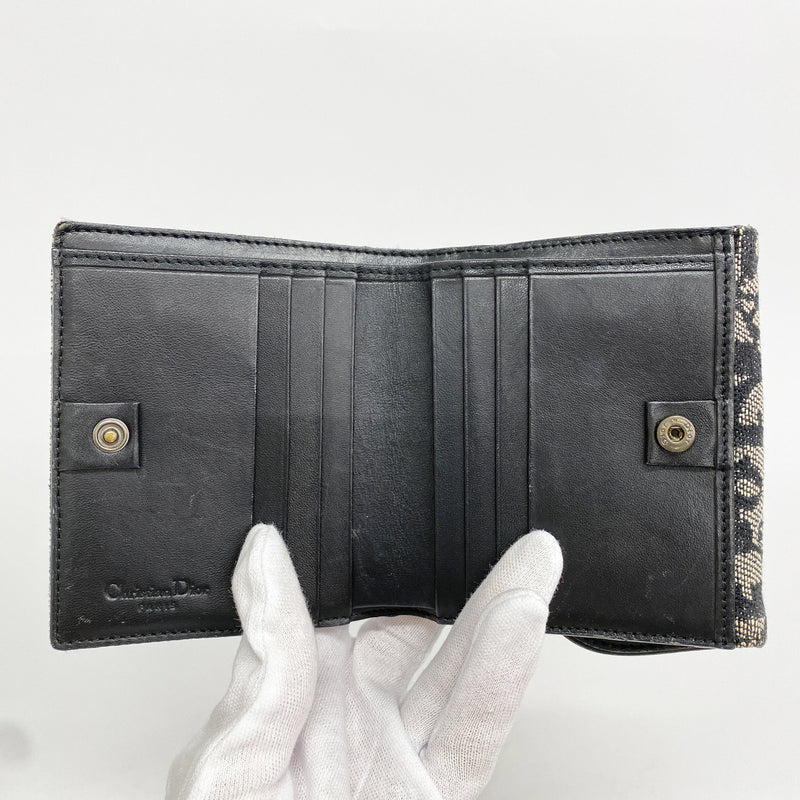 【6hd4187】クリスチャンディオール 三つ折り財布 サドル キャンバス ブラック ベージュ シルバー金具【中古】レディース