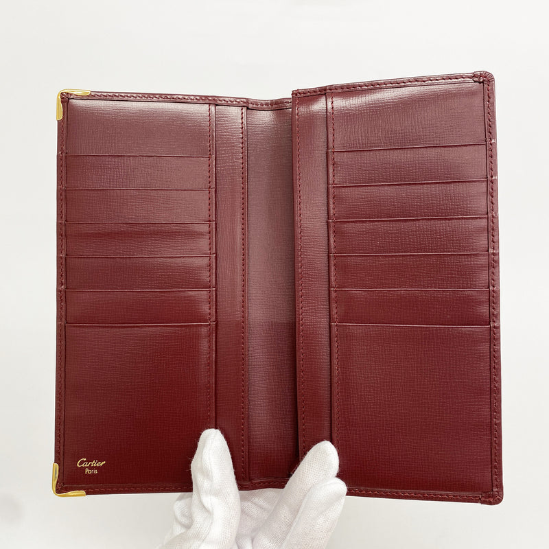 【6hd4188】カルティエ 長財布 マスト レザー ボルドー ゴールド金具【中古】メンズ