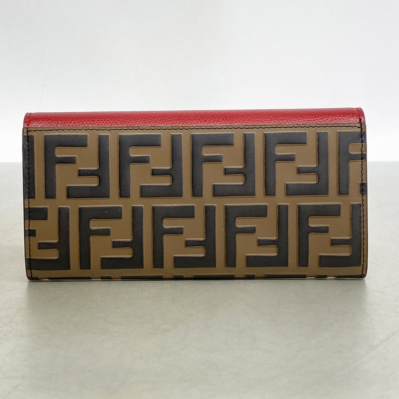 【6hd4189】フェンディ 長財布 レザー レッド ブラウン ゴールド金具【中古】レディース