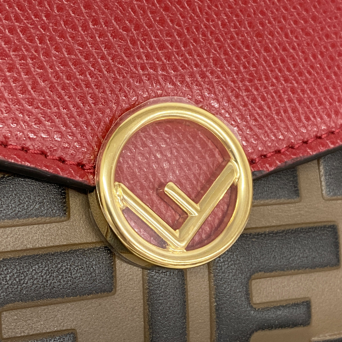 【6hd4189】フェンディ 長財布 レザー レッド ブラウン ゴールド金具【中古】レディース