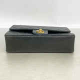 【6hd4202】シャネル ショルダーバッグ マトラッセ Wフラップ Wチェーン ラムスキン ブラック ゴールド金具【中古】レディース