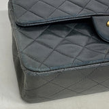 【6hd4202】シャネル ショルダーバッグ マトラッセ Wフラップ Wチェーン ラムスキン ブラック ゴールド金具【中古】レディース