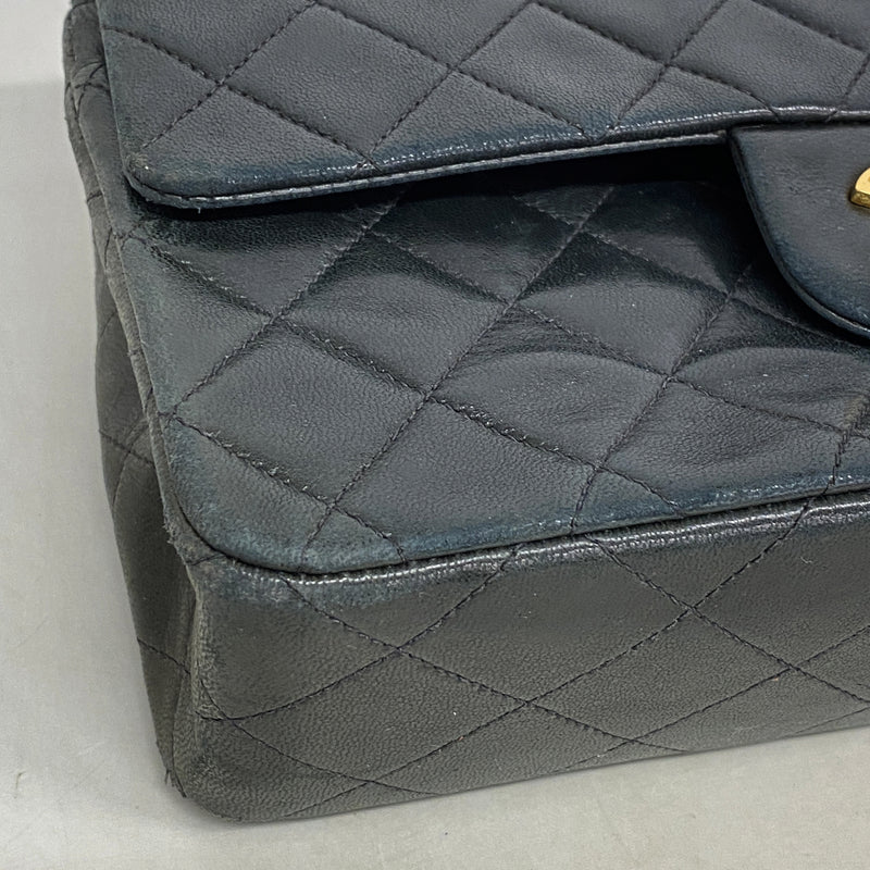【6hd4202】シャネル ショルダーバッグ マトラッセ Wフラップ Wチェーン ラムスキン ブラック ゴールド金具【中古】レディース