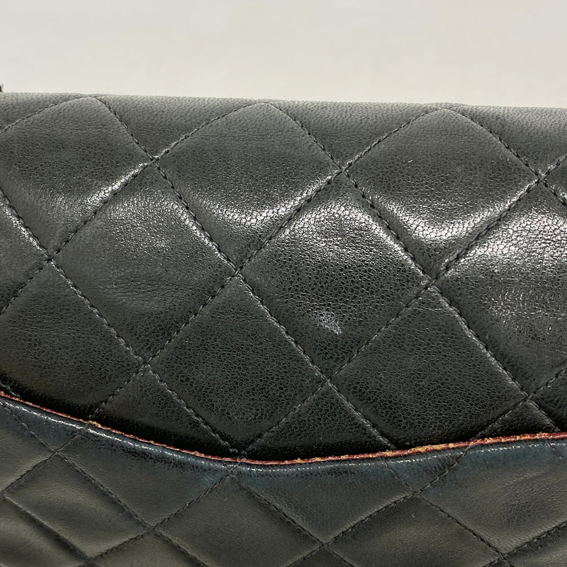 【6hd4202】シャネル ショルダーバッグ マトラッセ Wフラップ Wチェーン ラムスキン ブラック ゴールド金具【中古】レディース