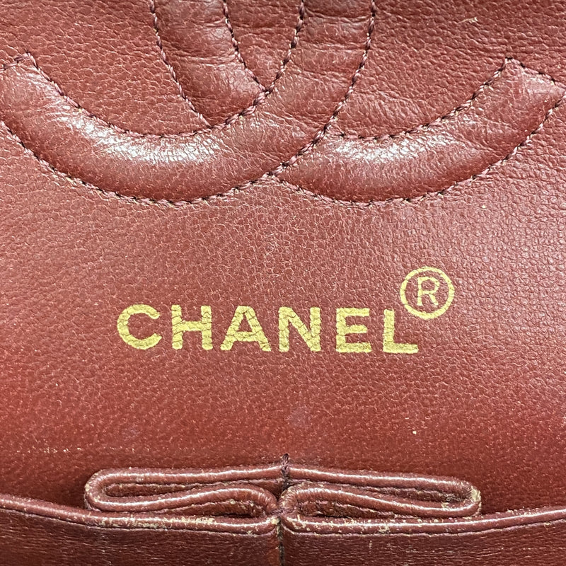 【6hd4202】シャネル ショルダーバッグ マトラッセ Wフラップ Wチェーン ラムスキン ブラック ゴールド金具【中古】レディース