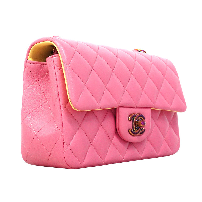 【6hd4210】シャネル ショルダーバッグ マトラッセ Wチェーン ラムスキン ピンク シャンパンゴールド金具【中古】レディース
