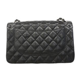 【6hd4231】シャネル ショルダーバッグ デカマトラッセ Wフラップ Wチェーン キャビアスキン ブラック シルバー金具【中古】レディース