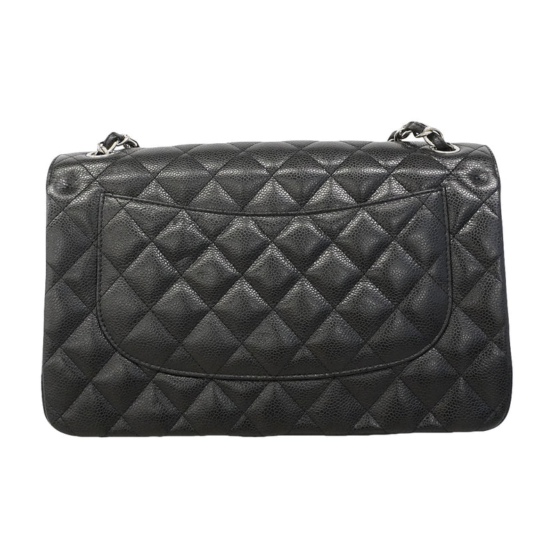 【6hd4231】シャネル ショルダーバッグ デカマトラッセ Wフラップ Wチェーン キャビアスキン ブラック シルバー金具【中古】レディース