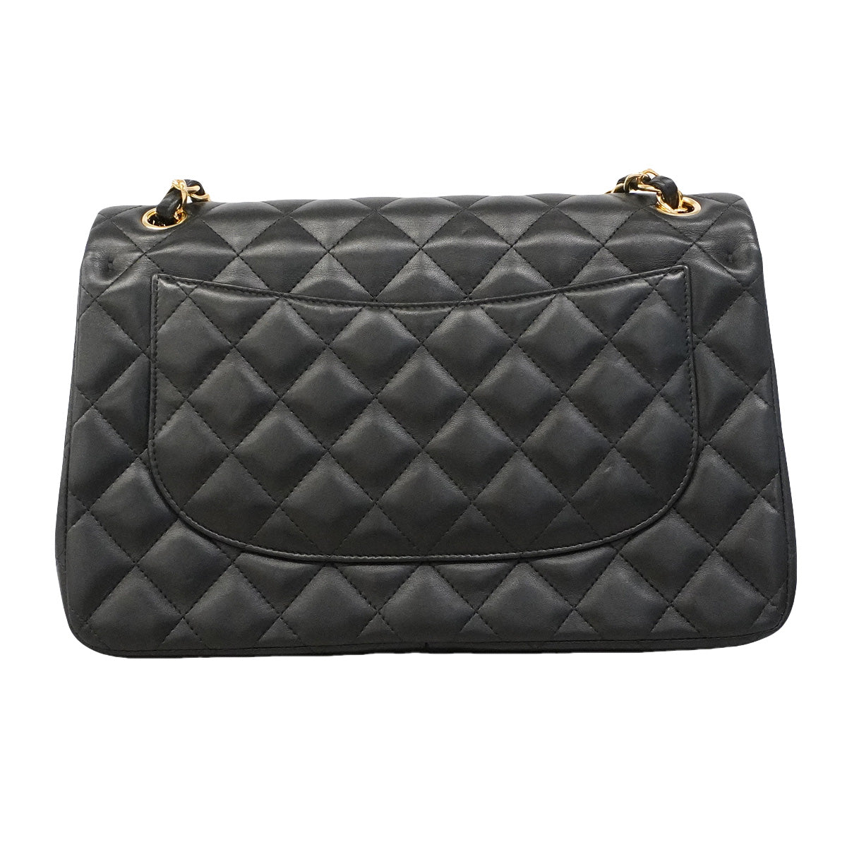【6hd4232】シャネル ショルダーバッグ デカマトラッセ Wフラップ Wチェーン ラムスキン ブラック ゴールド金具【中古】レディース