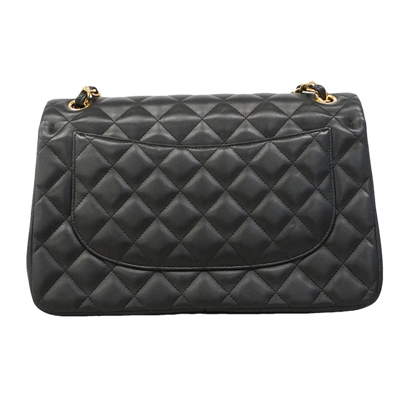 【6hd4232】シャネル ショルダーバッグ デカマトラッセ Wフラップ Wチェーン ラムスキン ブラック ゴールド金具【中古】レディース