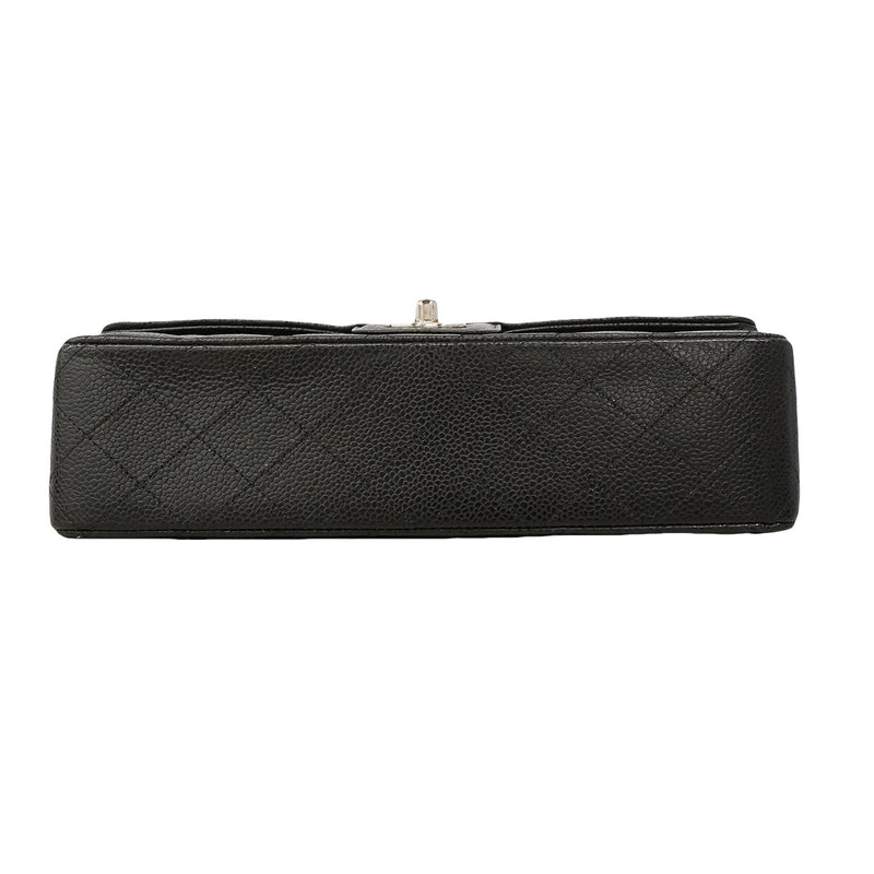 【6hd4234】シャネル ショルダーバッグ マトラッセ Wフラップ Wチェーン キャビアスキン ブラック シルバー金具【中古】レディース