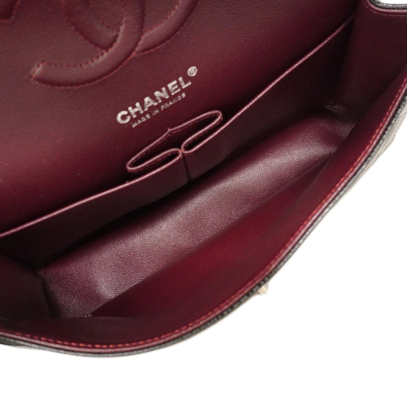 【6hd4234】シャネル ショルダーバッグ マトラッセ Wフラップ Wチェーン キャビアスキン ブラック シルバー金具【中古】レディース