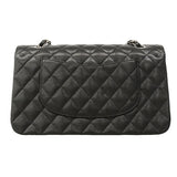 【6hd4234】シャネル ショルダーバッグ マトラッセ Wフラップ Wチェーン キャビアスキン ブラック シルバー金具【中古】レディース