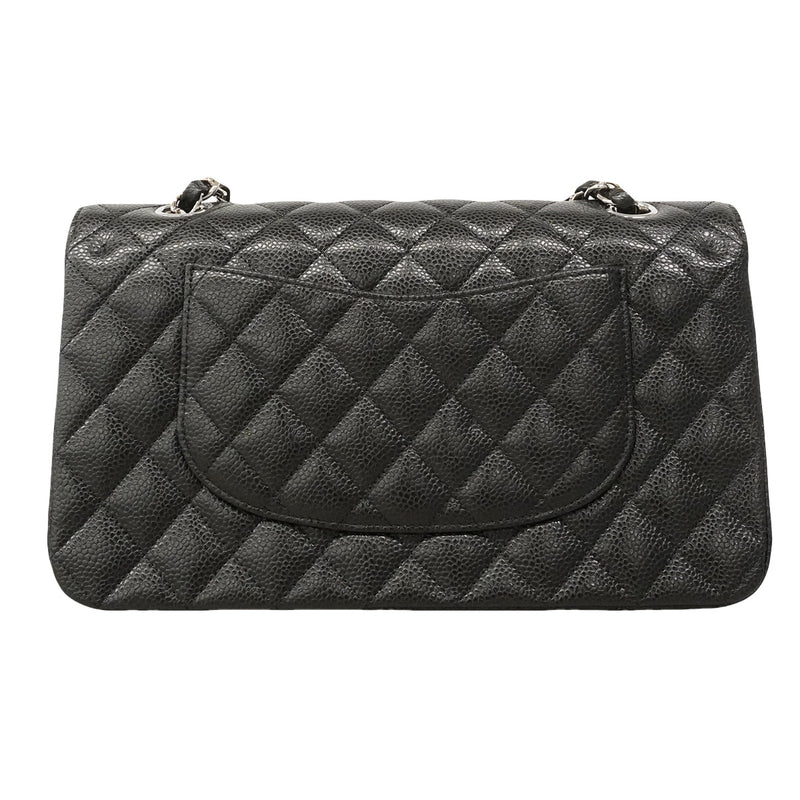【6hd4234】シャネル ショルダーバッグ マトラッセ Wフラップ Wチェーン キャビアスキン ブラック シルバー金具【中古】レディース