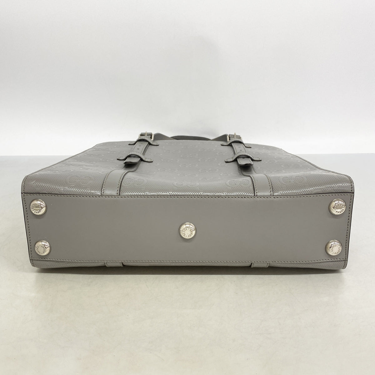 【6hd4239-k】グッチ トートバッグ GGエンボス 700421 レザー グレー シルバー金具【中古】メンズ