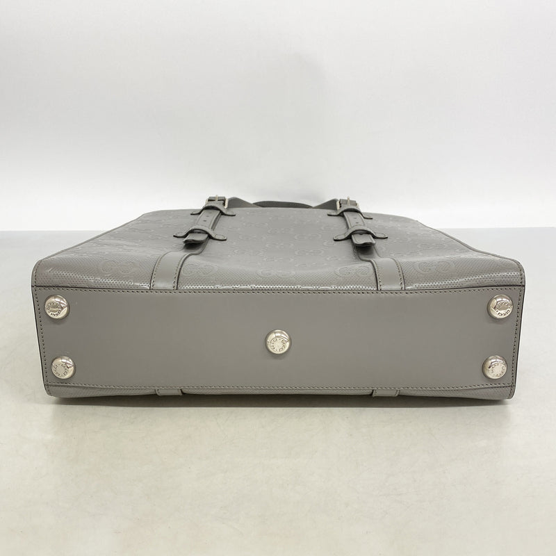 【6hd4239-k】グッチ トートバッグ GGエンボス 700421 レザー グレー シルバー金具【中古】メンズ