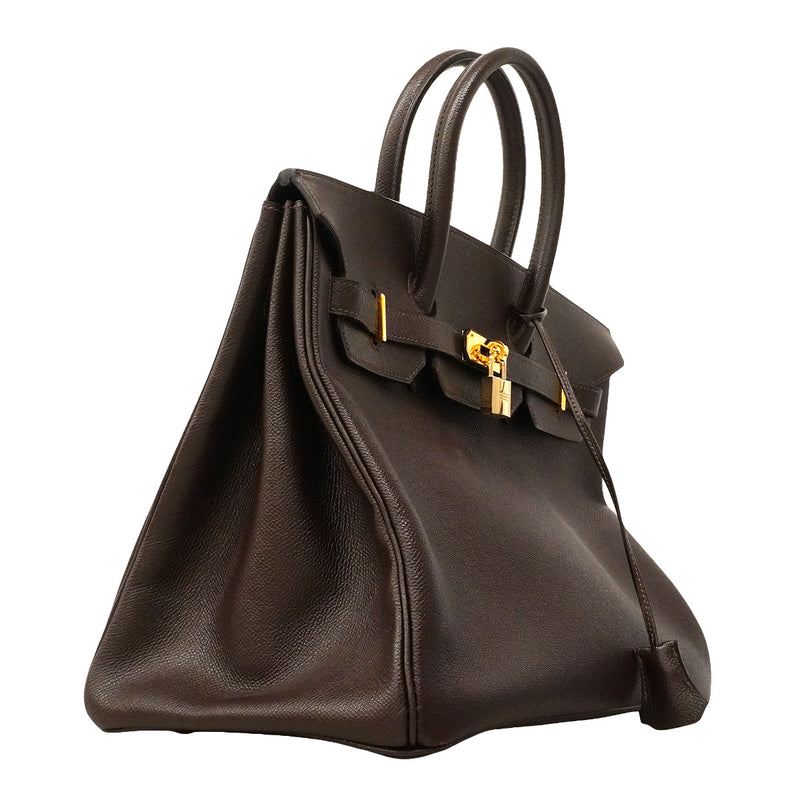 【6hd4250】エルメス ハンドバッグ バーキン35 ヴォーエプソン マカサー ゴールド金具 □H刻印【中古】レディース
