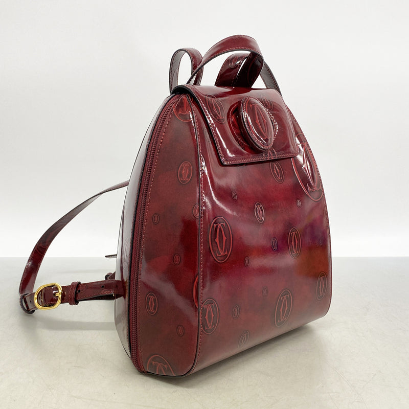 【6hd4252】カルティエ リュック・デイパック ハッピーバースデー エナメル ボルドー ゴールド金具【中古】レディース