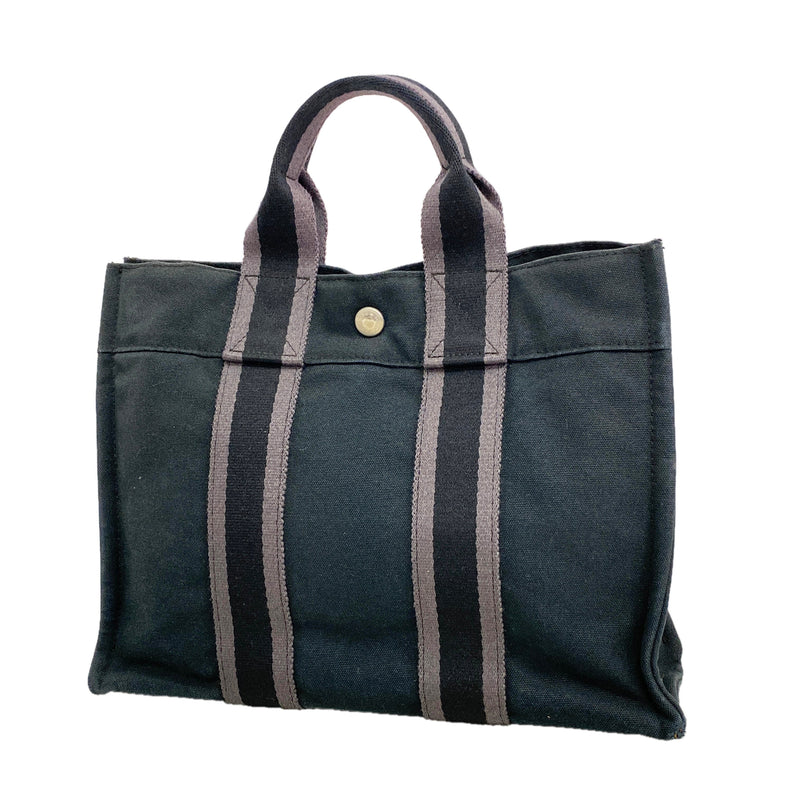 【6hd4273】エルメス ハンドバッグ フールトゥPM キャンバス ブラック シルバー金具【中古】レディース