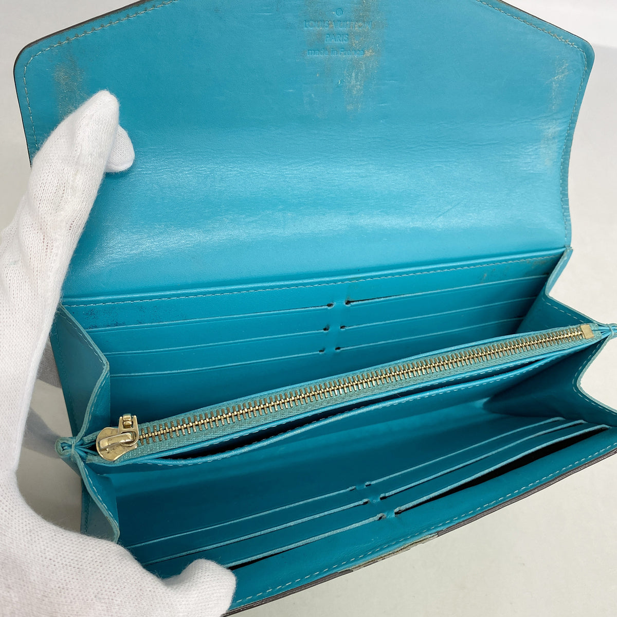 【6hd4281】ルイヴィトン 長財布 ヴェルニ ポルトフォイユサラ M93219 テュルコワーズ【中古】レディース
