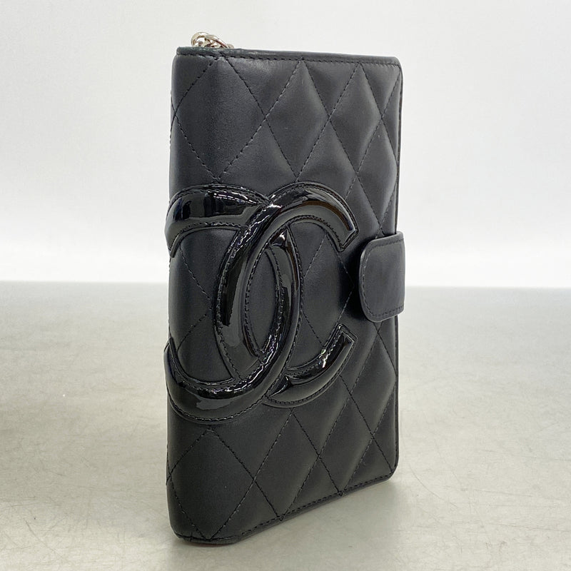 【6hd4282】シャネル 財布 カンボン ラムスキン ブラック シルバー金具【中古】レディース