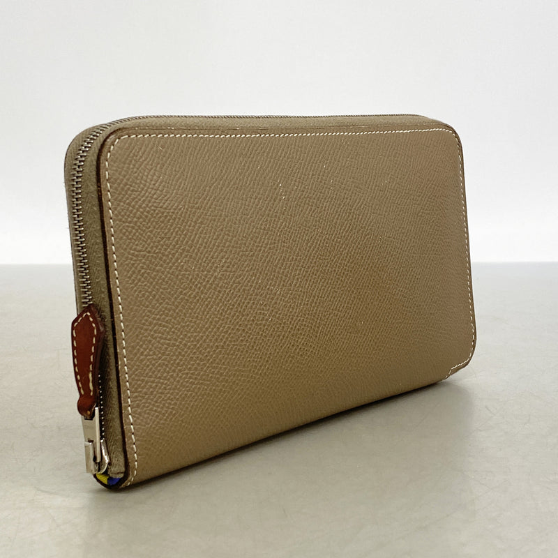 【6hd4294】エルメス 長財布 アザップロングシルクイン ヴォーエプソン エトゥープ シルバー金具 C刻印【中古】メンズ レディース ユニセックス