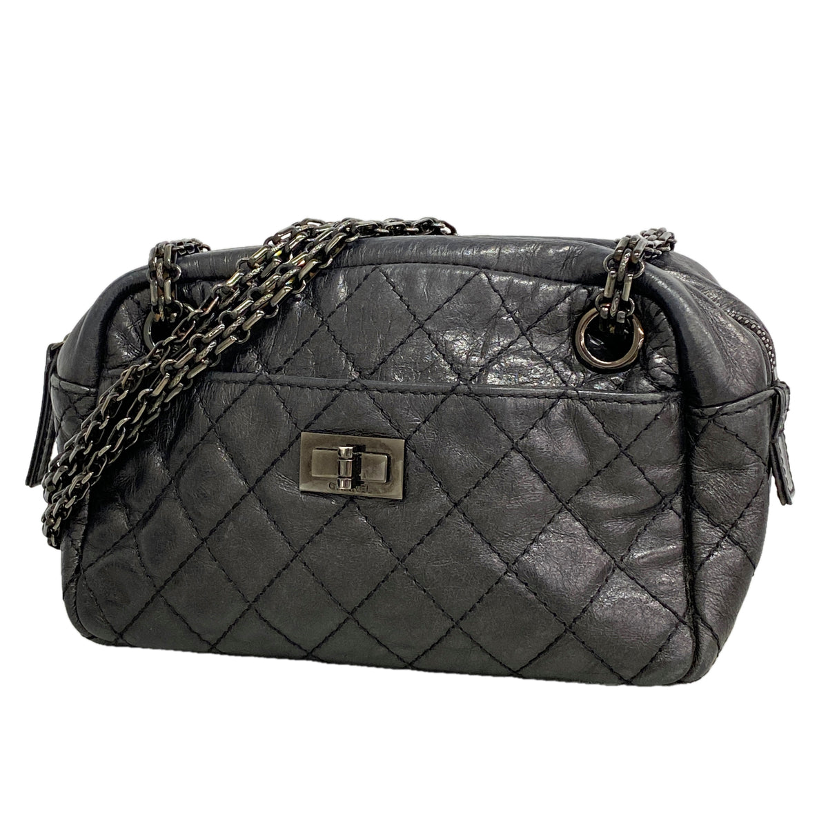 【6hd4304】シャネル ショルダーバッグ 2.55/マトラッセ レザー ブラック シルバー金具【中古】レディース