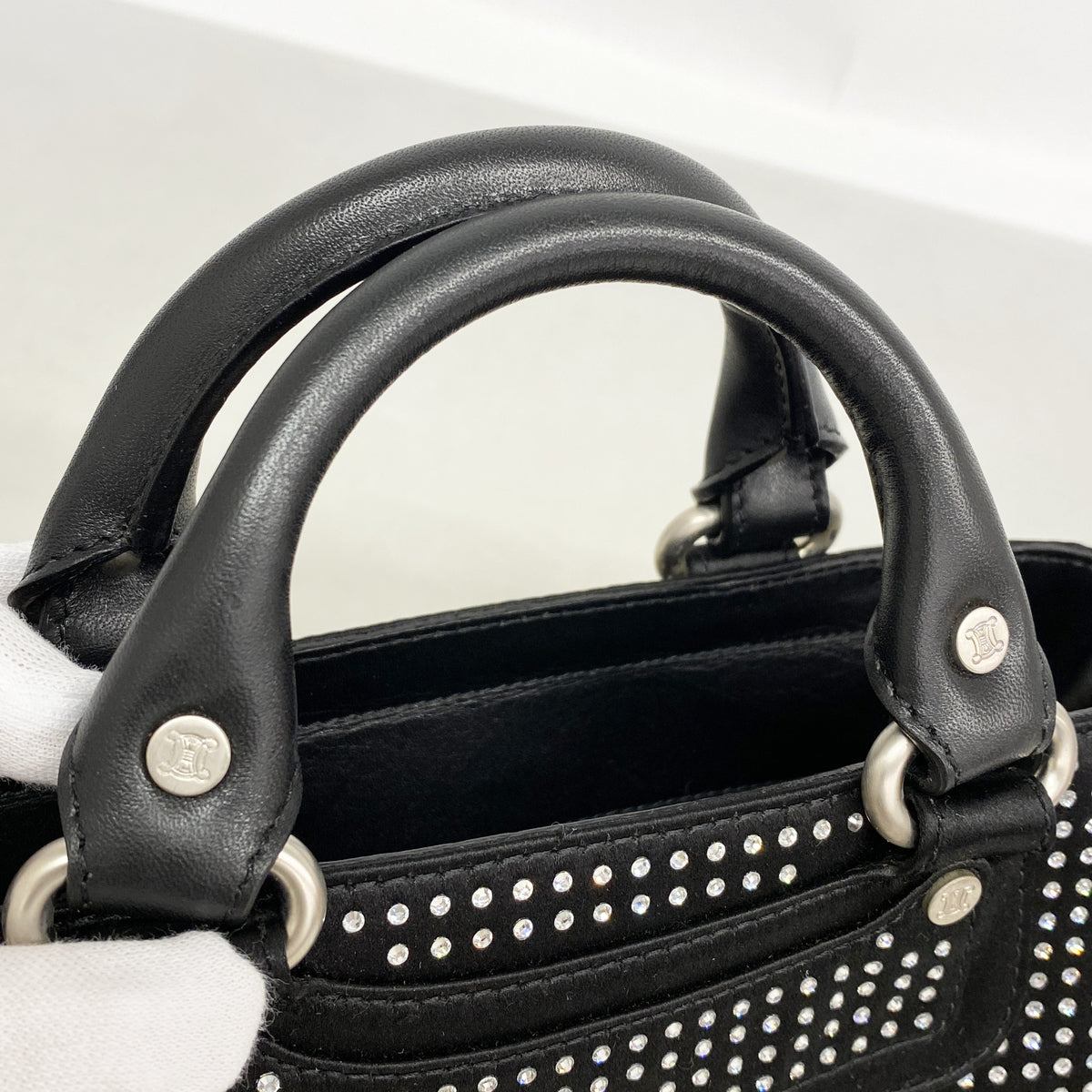 【6hd4324】セリーヌ ハンドバッグ ブギーバッグ サテン ブラック シルバー金具【中古】レディース
